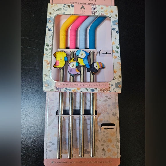 Other - New Metal Straws With Cute Bird Colorful Charms
